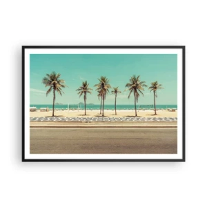 Póster en marco negro - Palmeras en la playa con vistas al mar y al cielo azul. - 100x70cm - En la playa - Decoración de pared moderna para salón y dormitorio ARTTOR