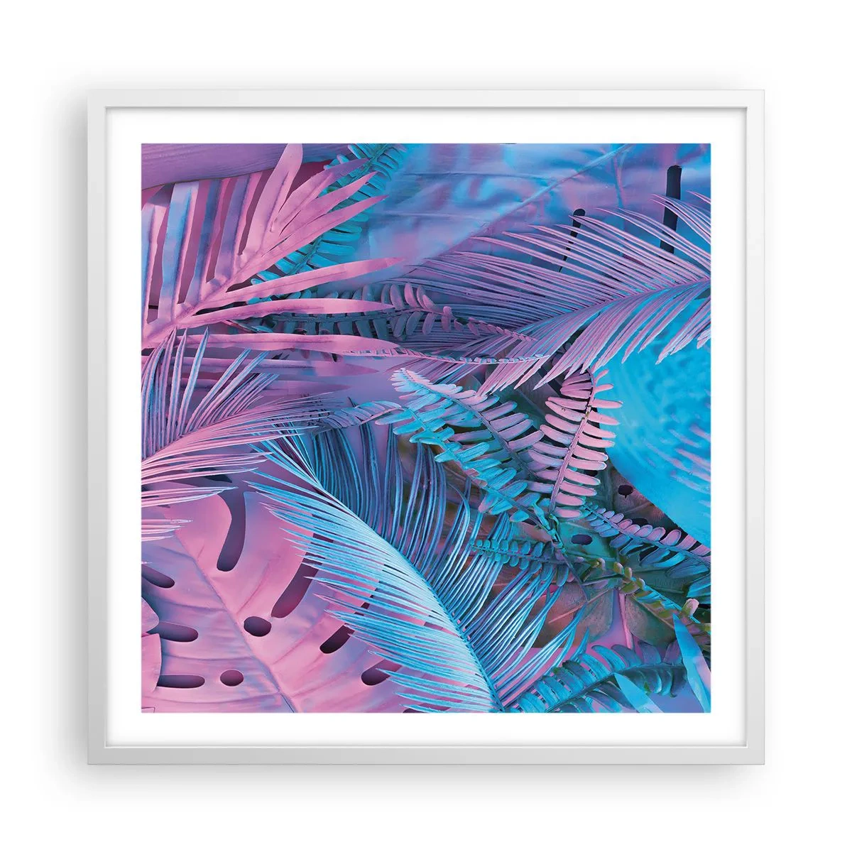 Póster en marco blanco - Trópicos en rosa y azul - 60x60 cm