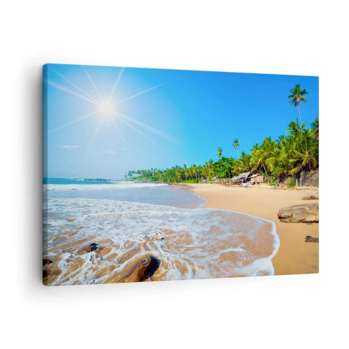 Cuadro sobre lienzo - Impresión de Imagen - Playa tropical con palmeras y cielo azul. - 70x50cm - Un lugar exótico para ti - Decoración de pared moderna para salón y dormitorio ARTTOR