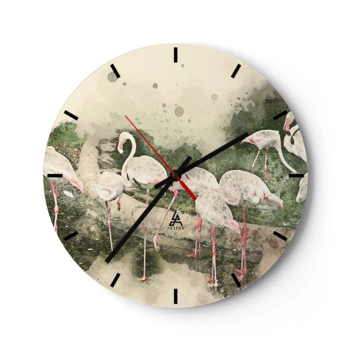 Reloj de pared - Reloj de vidrio - Una bandada de flamencos en un entorno tropical tranquilo. - 30x30cm - Un sueño exótico - Decoración de pared moderna para salón, cocina y dormitorio ARTTOR
