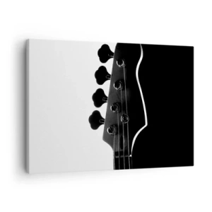 Cuadro sobre lienzo - Impresión de Imagen - Silueta en blanco y negro del clavijero de un bajo - 70x50cm - Silencio musical  - Decoración de pared moderna para salón y dormitorio ARTTOR