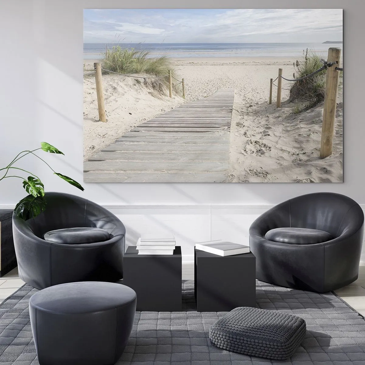 Cuadro sobre vidrio - Impresiones sobre Vidrio - Camino a la playa con vistas al mar - 120x80cm - Hasta el horizonte - Decoración de pared moderna para salón y dormitorio ARTTOR