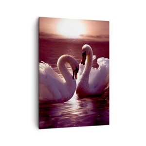Cuadro sobre lienzo - Impresión de Imagen - Dos cisnes en un lago tranquilo al atardecer - 50x70cm - Hasta que la muerte nos separe - Decoración de pared moderna para salón y dormitorio ARTTOR