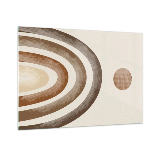 Cuadro sobre vidrio - Impresiones sobre Vidrio - Rayas y círculos abstractos en tonos marrones - 100x70cm - En otro mundo - Decoración de pared moderna para salón y dormitorio ARTTOR