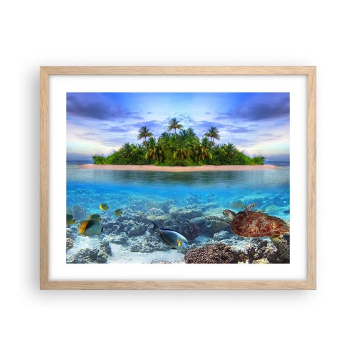 Póster en marco roble claro - Una isla paradisíaca te invita - 50x40 cm