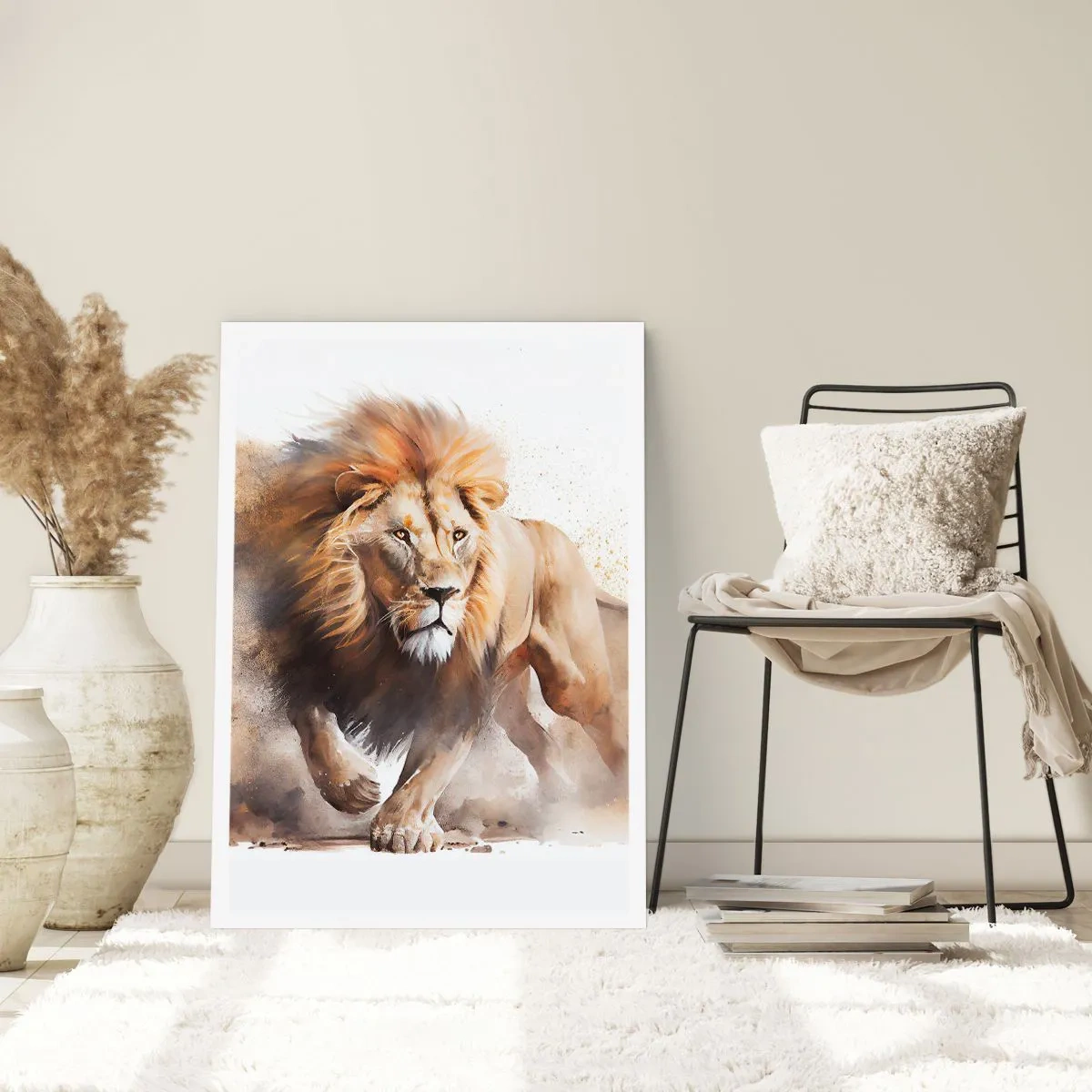 Póster - Un león majestuoso en movimiento en un estilo pictórico. - 50x70cm - El rey ha partido - Decoración de pared moderna para salón y dormitorio ARTTOR