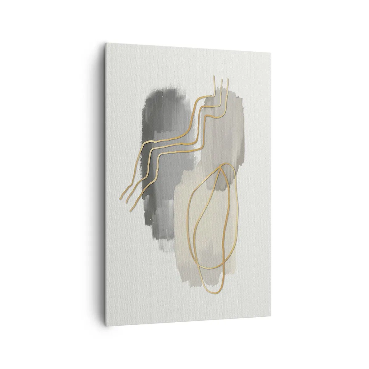 Cuadro sobre lienzo - Impresión de Imagen - Líneas doradas abstractas sobre un fondo gris - 80x120cm - Persistencia y movimiento - Decoración de pared moderna para salón y dormitorio ARTTOR