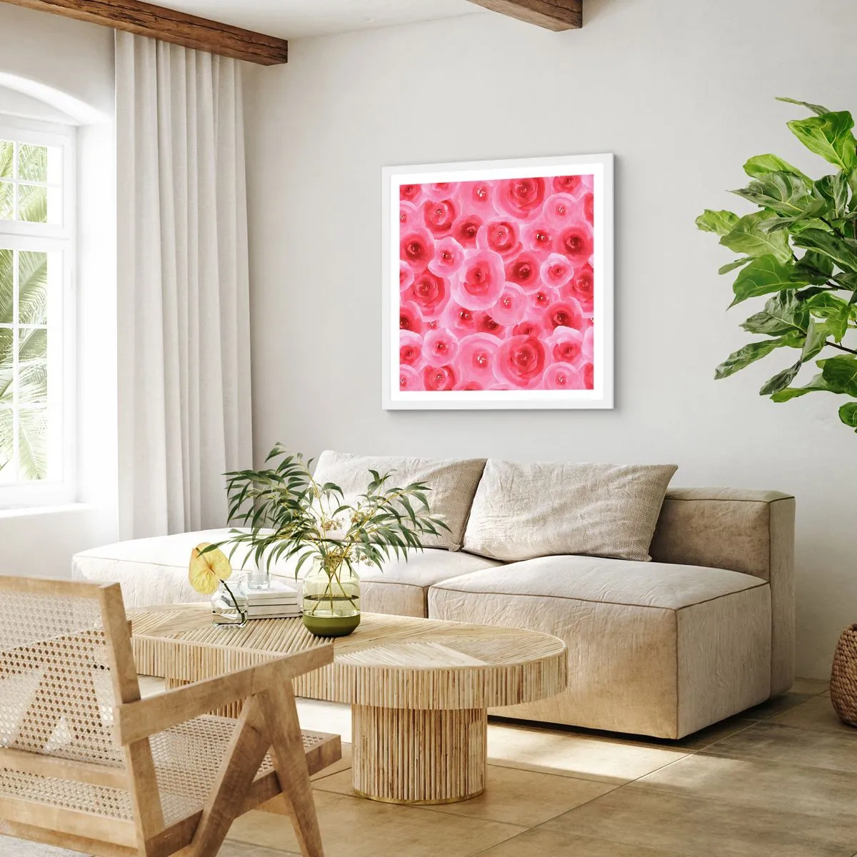 Póster en marco blanco - Rosas abajo y arriba - 50x50 cm