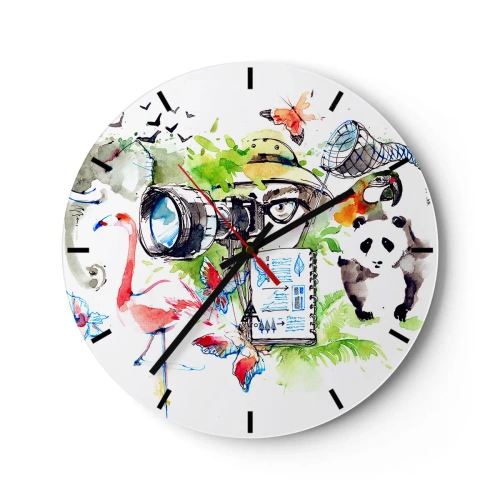 Reloj de pared - Reloj de vidrio - En la objetivo de un viajero - 40x40 cm