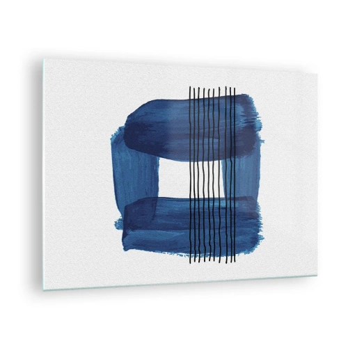 Cuadro sobre vidrio - Impresiones sobre Vidrio - Abstracción moderna en tonos azules - 70x50cm - Composición azul y negra - Decoración de pared moderna para salón y dormitorio ARTTOR