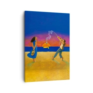 Cuadro sobre lienzo - Impresión de Imagen - Figuras junto al mar al atardecer - 50x70cm - Mucho más que una estrella del cielo - Decoración de pared moderna para salón y dormitorio ARTTOR