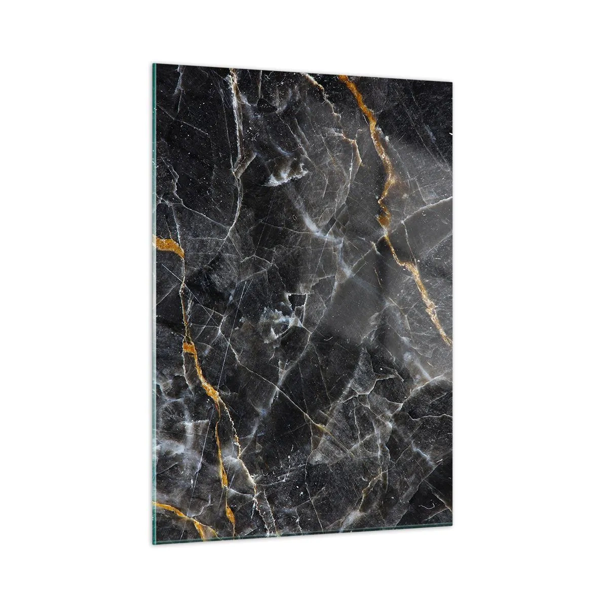 Cuadro sobre vidrio - Impresiones sobre Vidrio - Patrón de mármol negro y dorado con vetas blancas. - 50x70cm - La vida interior de la piedra - Decoración de pared moderna para salón y dormitorio ARTTOR