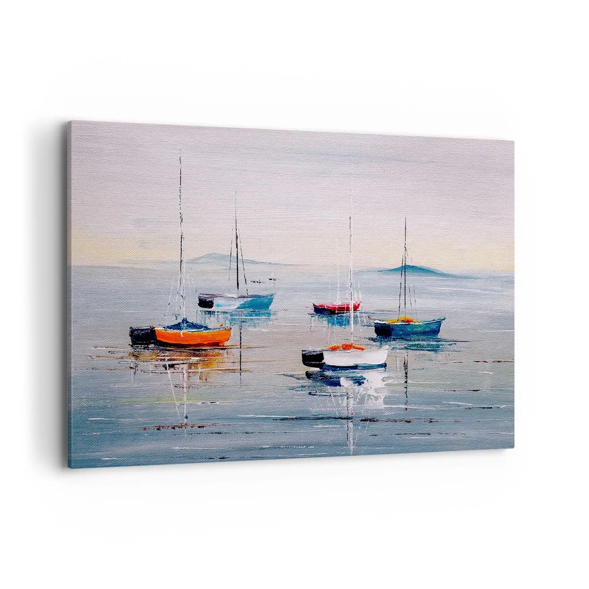 Cuadro sobre lienzo - Impresión de Imagen - Barcos coloridos en aguas tranquilas - 120x80cm - Un más que merecido descanso - Decoración de pared moderna para salón y dormitorio ARTTOR