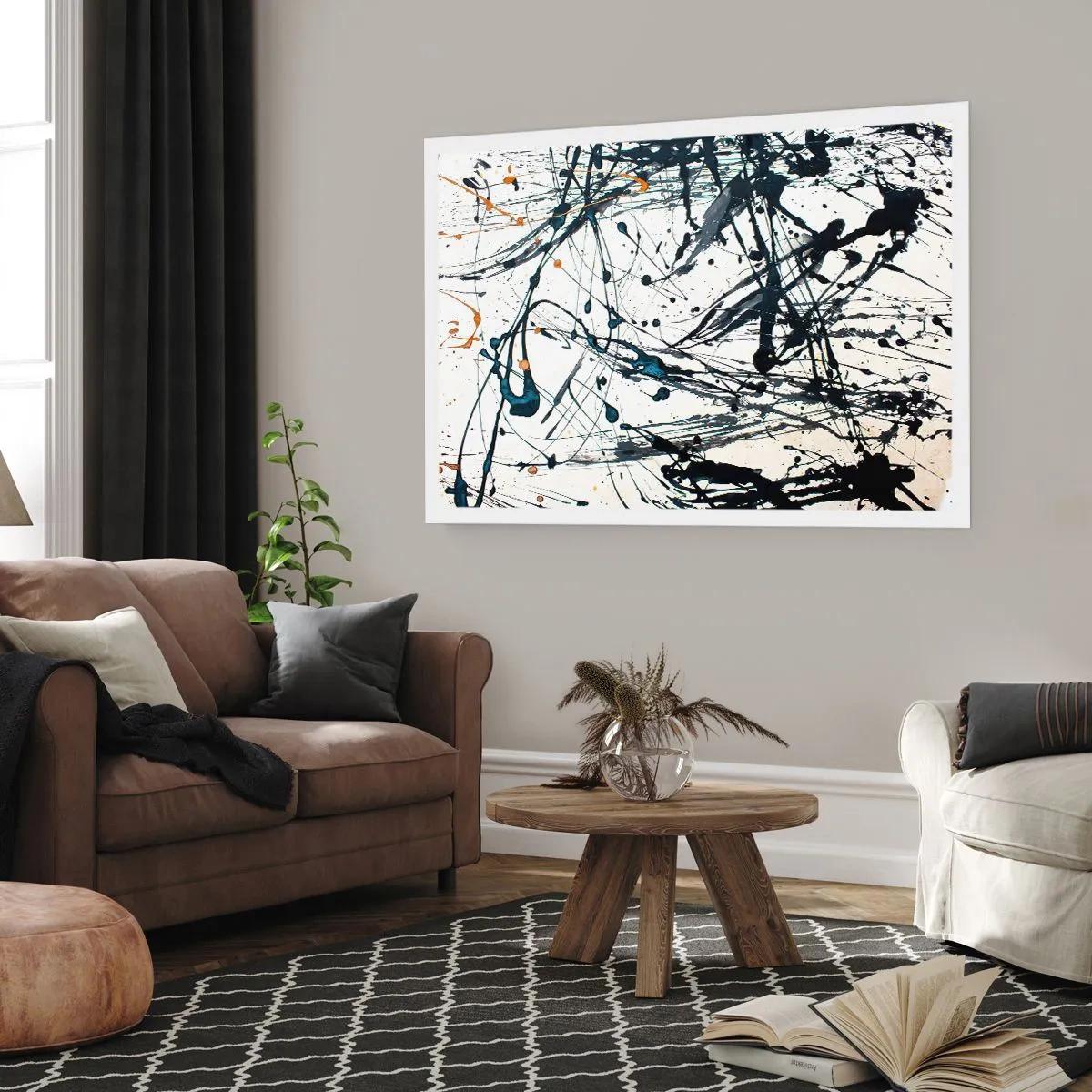 Póster - Patrón de pintura abstracta con líneas y manchas dinámicas. - 100x70cm - ¿Con o sin sentido? - Decoración de pared moderna para salón y dormitorio ARTTOR