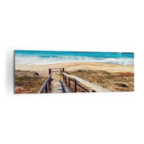 Cuadro sobre lienzo - Impresión de Imagen - Camino de madera que conduce a la playa. - 160x50cm - ¡Corre! - Decoración de pared moderna para salón y dormitorio ARTTOR