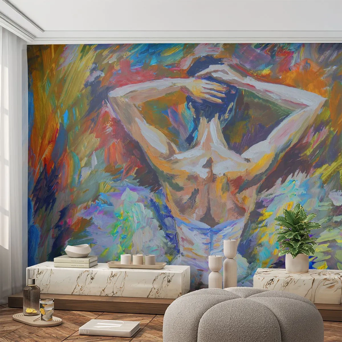 Fotomural Premium Canvas - Una bailarina en colores dinámicos y expresión pictórica. - 100x70cm - Podría ser cualquier cosa - Decoración de pared moderna para salón y dormitorio ARTTOR