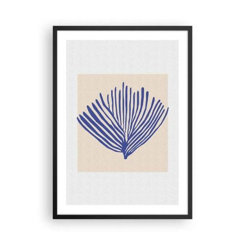 Póster en marco negro - Gráfico estilizado de una planta marina en forma de abanico. - 50x70cm - Abanico azul - Decoración de pared moderna para salón y dormitorio ARTTOR