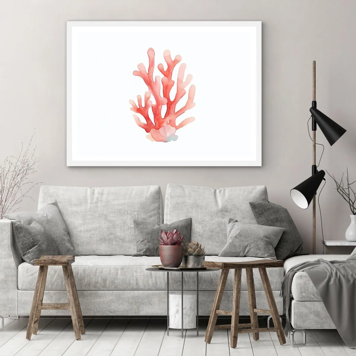 Póster en marco blanco - La hermosura del color coral - 100x70 cm