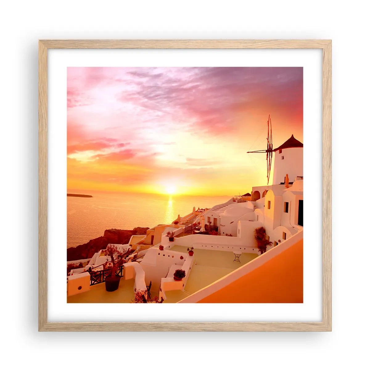 Póster en marco roble claro - Blanco y dorado - 50x50 cm