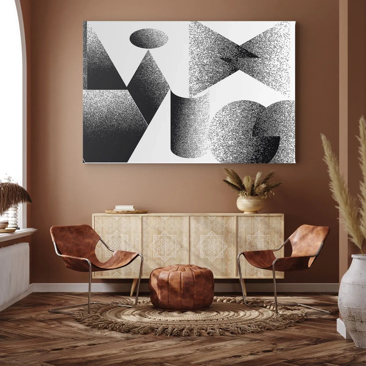 Cuadro sobre lienzo - Impresión de Imagen - Geometría compuesta por ángulos y formas ovaladas. - 70x50cm - Ángulos y óvalos - Decoración de pared moderna para salón y dormitorio ARTTOR
