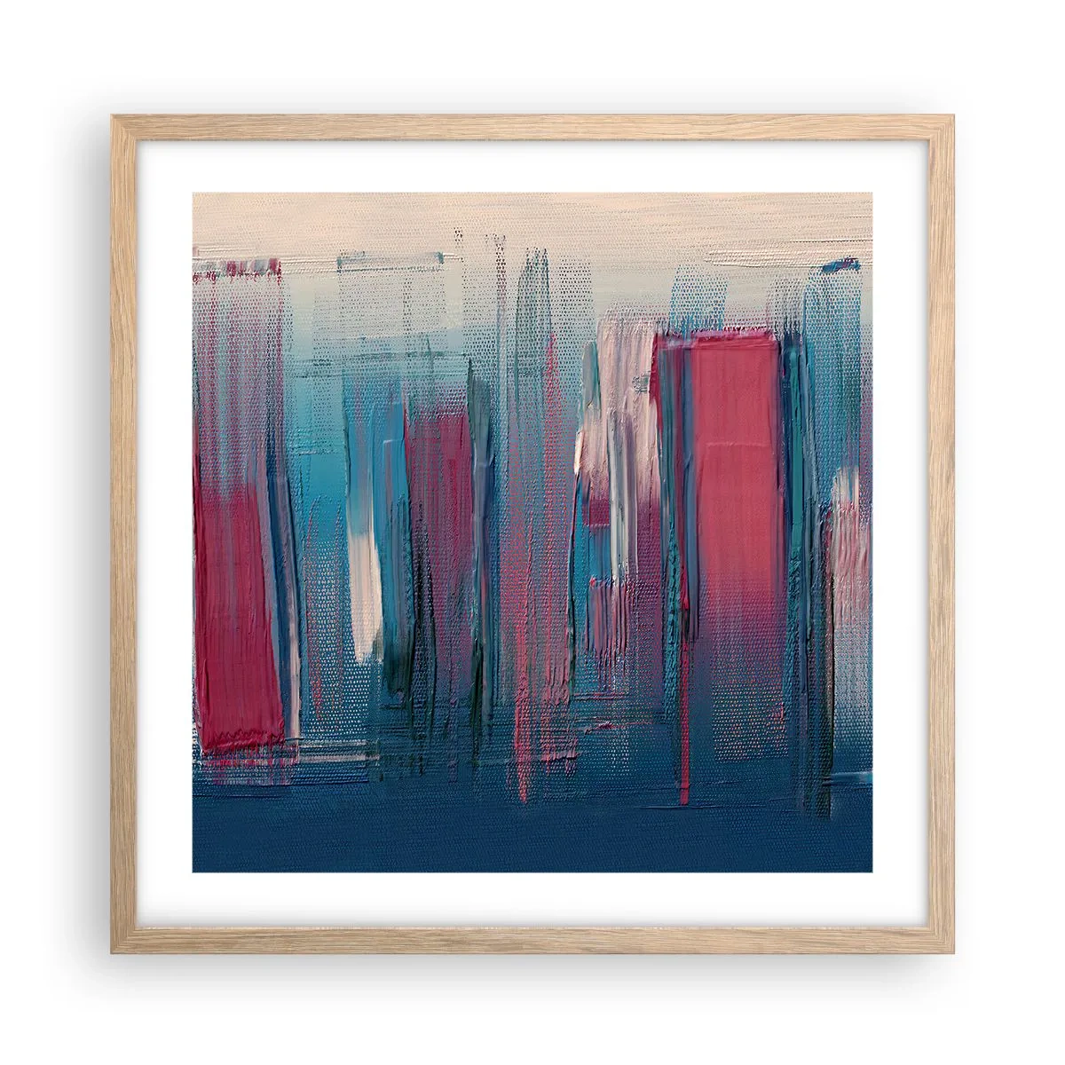 Póster en marco roble claro - Composición vertical en azul y rojo - 50x50 cm