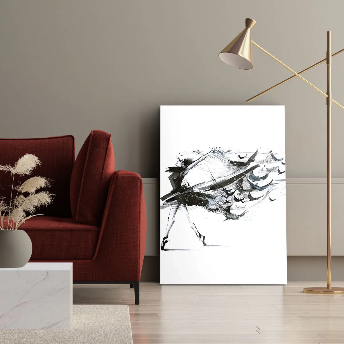 Cuadro sobre lienzo - Impresión de Imagen - Una bailarina con un vestido dinámico con forma de pájaro. - 50x70cm - La magia de la música te hace libre - Decoración de pared moderna para salón y dormitorio ARTTOR