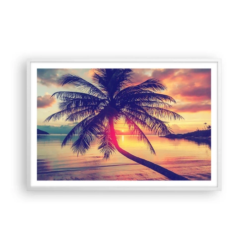 Póster en marco blanco - Atardecer bajo las palmeras - 91x61 cm