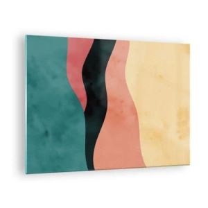 Cuadro sobre vidrio - Impresiones sobre Vidrio - Ondas coloridas en tonos verde, rosa, negro y beige. - 70x50cm - Discordia compatible - Decoración de pared moderna para salón y dormitorio ARTTOR