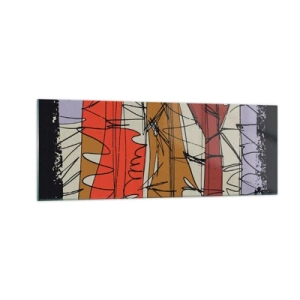 Cuadro sobre vidrio - Impresiones sobre Vidrio - Composición abstracta en colores intensos - 140x50cm - Composición espontánea - Decoración de pared moderna para salón y dormitorio ARTTOR