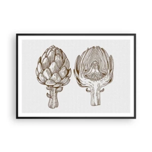 Póster en marco negro - Dibujo artístico vintage de una alcachofa - 100x70cm - Lección de anatomía - Decoración de pared moderna para salón y dormitorio ARTTOR