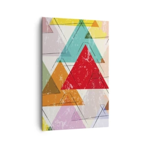 Cuadro sobre lienzo - Impresión de Imagen - Abstracción colorida con triángulos geométricos. - 80x120cm - De tres en tres - Decoración de pared moderna para salón y dormitorio ARTTOR