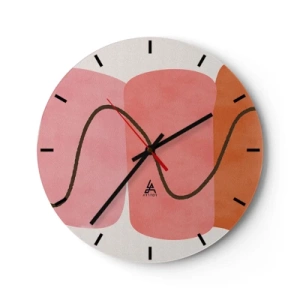 Reloj de pared - Reloj de vidrio - Formas abstractas en tonos rosa y naranja con líneas onduladas. - 30x30cm - Suave movimiento de formas - Decoración de pared moderna para salón, cocina y dormitorio ARTTOR