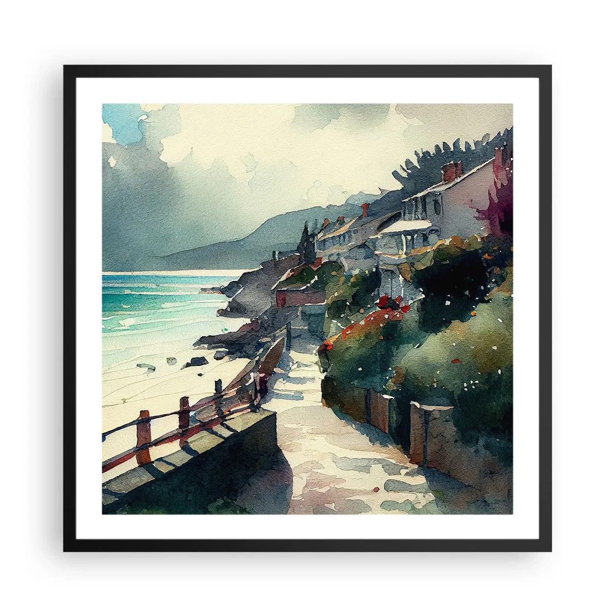 Póster en marco negro - Ciudad mediterránea - 60x60 cm