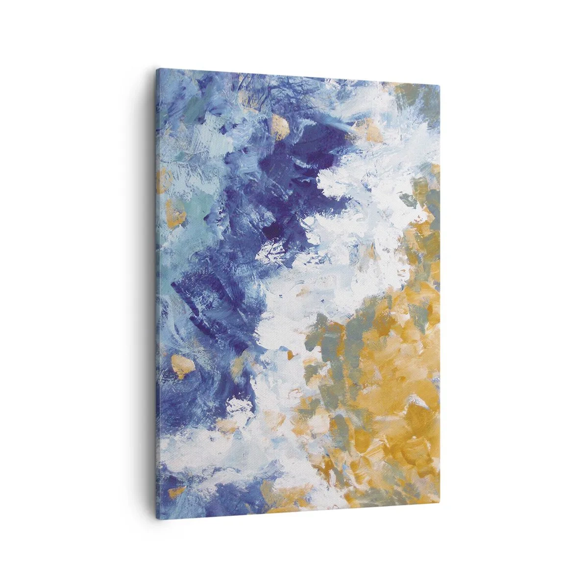 Cuadro sobre lienzo - Impresión de Imagen - Abstracción en tonos azules, blancos y dorados. - 50x70cm - Danza de los elementos - Decoración de pared moderna para salón y dormitorio ARTTOR