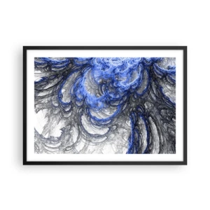 Póster en marco negro - Ondas abstractas en tonos azules y grises - 70x50cm - El nacimiento de una ola - Decoración de pared moderna para salón y dormitorio ARTTOR