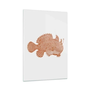 Cuadro sobre vidrio - Impresiones sobre Vidrio - Dibujo detallado de un pez de color cobre sobre un fondo blanco. - 70x100cm - Y sin embargo, un simple pez - Decoración de pared moderna para salón y dormitorio ARTTOR
