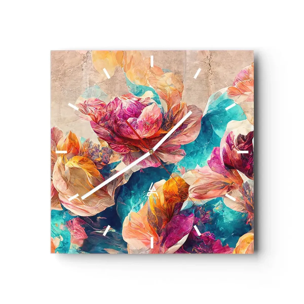 Reloj de pared - Reloj de vidrio - El colorido esplendor de un ramo - 40x40 cm