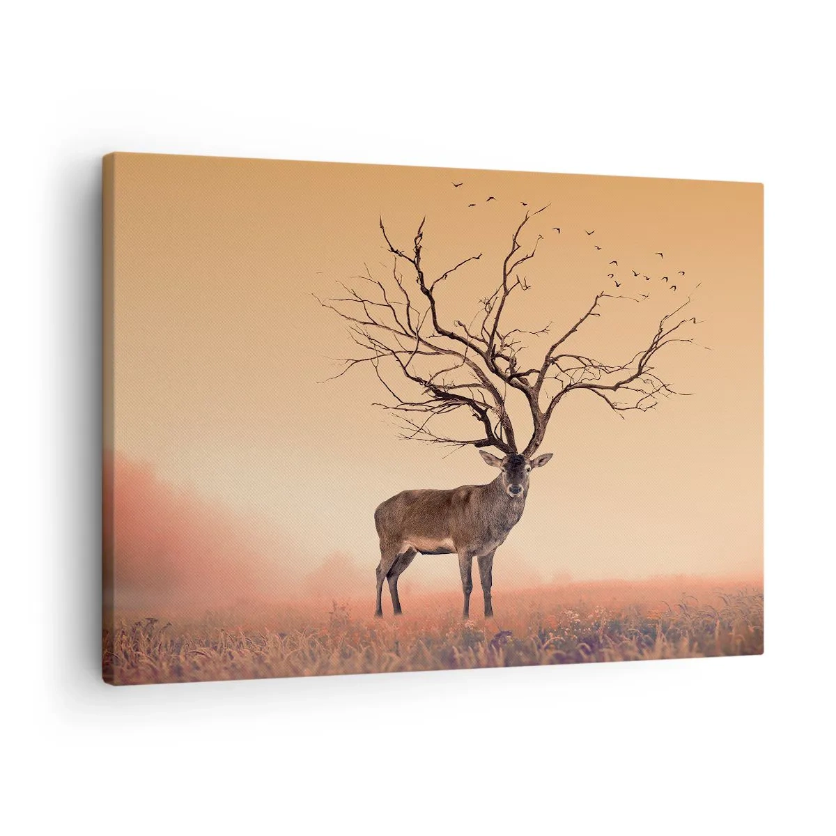 Cuadro sobre lienzo - Impresión de Imagen - Un elegante gráfico de ciervo con ramas en lugar de astas. - 70x50cm - El eterno espíritu del bosque - Decoración de pared moderna para salón y dormitorio ARTTOR