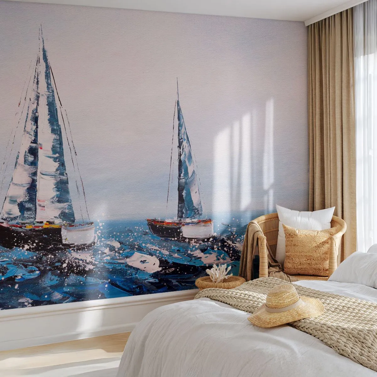 Fotomural Premium Canvas - Veleros en un mar tempestuoso en una composición pictórica - 100x70cm - Hermandad del viento - Decoración de pared moderna para salón y dormitorio ARTTOR