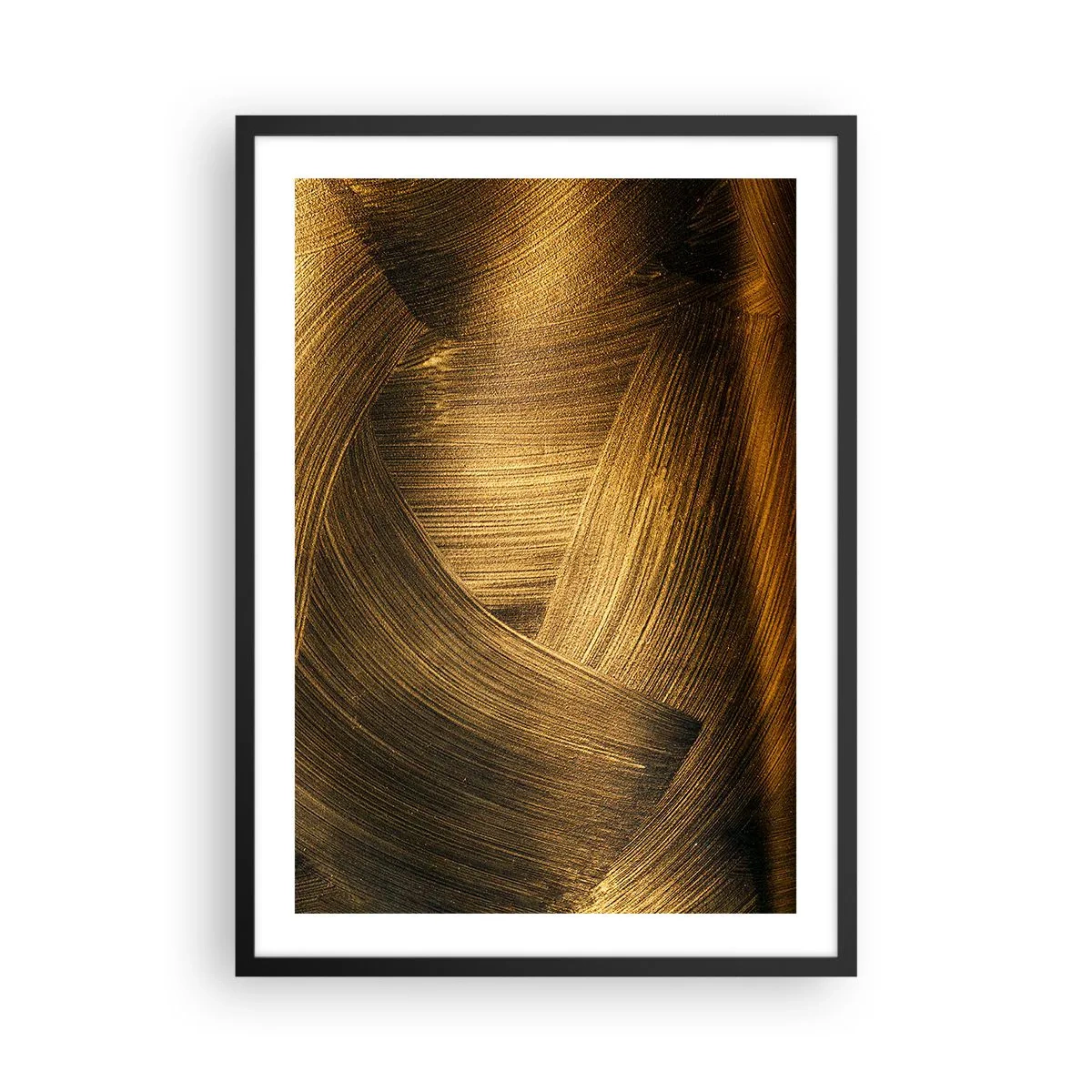 Póster en marco negro - Pinceladas abstractas doradas sobre un fondo oscuro - 50x70cm - En un laberinto de oro - Decoración de pared moderna para salón y dormitorio ARTTOR