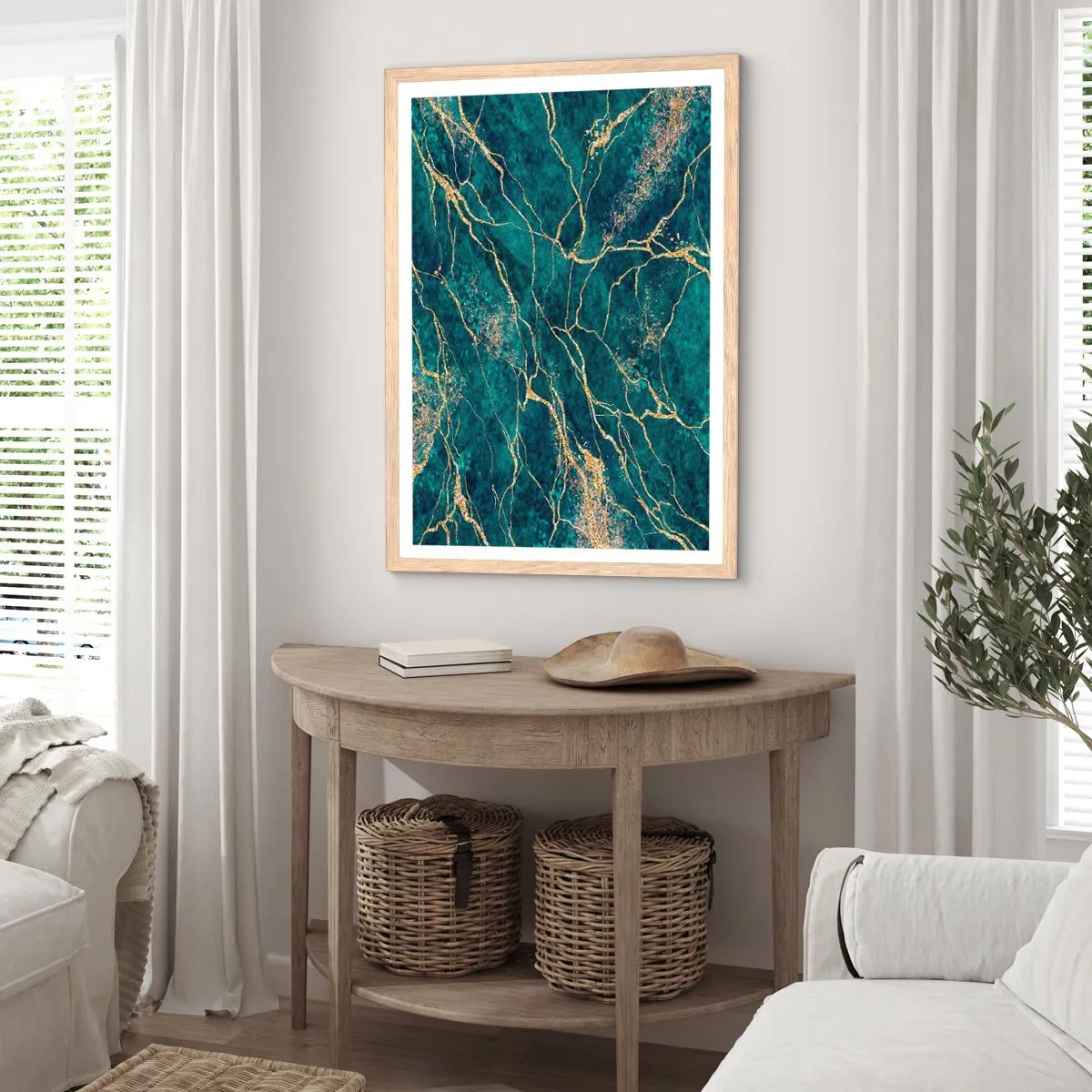 Póster en marco roble claro - Riachuelos de oro - 50x70 cm