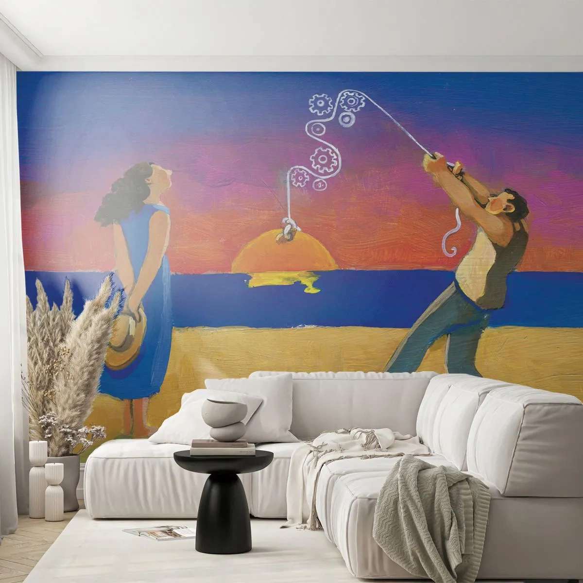 Fotomural Premium Sand - Escena artística de puesta de sol en la playa - 100x70cm - Mucho más que una estrella del cielo - Decoración de pared moderna para salón y dormitorio ARTTOR