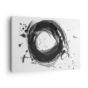 Cuadro sobre lienzo - Impresión de Imagen - Abstracción negra en forma de círculo sobre fondo blanco. - 70x50cm - El torbellino de la creación - Decoración de pared moderna para salón y dormitorio ARTTOR