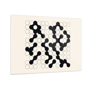 Cuadro sobre vidrio - Impresiones sobre Vidrio - Un mosaico gráfico en blanco y negro compuesto por puntos conectados. - 70x50cm - Juego chino - una variación - Decoración de pared moderna para salón y dormitorio ARTTOR