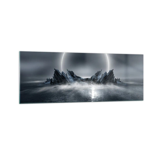 Cuadro sobre vidrio - Impresiones sobre Vidrio - Paisaje misterioso con un anillo de luz sobre las montañas. - 140x50cm - El final del cuento - Decoración de pared moderna para salón y dormitorio ARTTOR