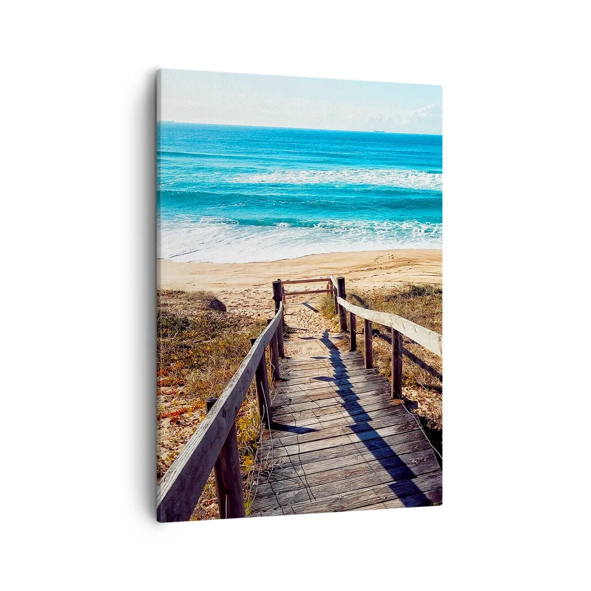 Cuadro sobre lienzo - Impresión de Imagen - Camino de madera que conduce a la playa. - 50x70cm - ¡Corre! - Decoración de pared moderna para salón y dormitorio ARTTOR