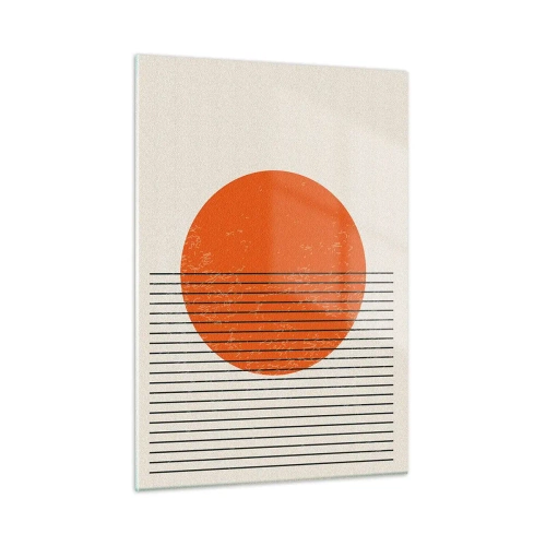 Cuadro sobre vidrio - Impresiones sobre Vidrio - Composición geométrica con círculo naranja y líneas. - 50x70cm - Siempre el sol - Decoración de pared moderna para salón y dormitorio ARTTOR