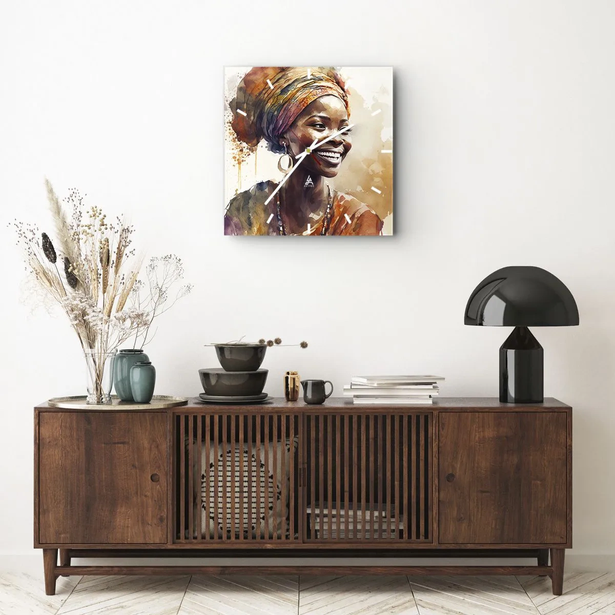 Reloj de pared - Reloj de vidrio - Reina africana - 30x30 cm