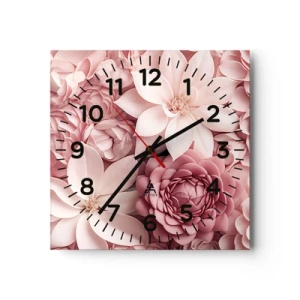 Reloj de pared - Reloj de vidrio - Entre pétalos rosas - 30x30 cm