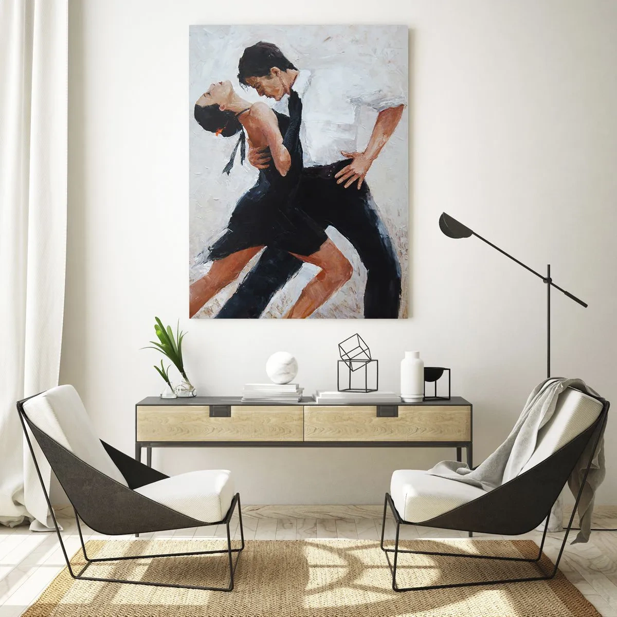 Cuadro sobre vidrio - Impresiones sobre Vidrio - Una pareja bailando tango en una pose dinámica. - 50x70cm - El tango de mis sueños - Decoración de pared moderna para salón y dormitorio ARTTOR